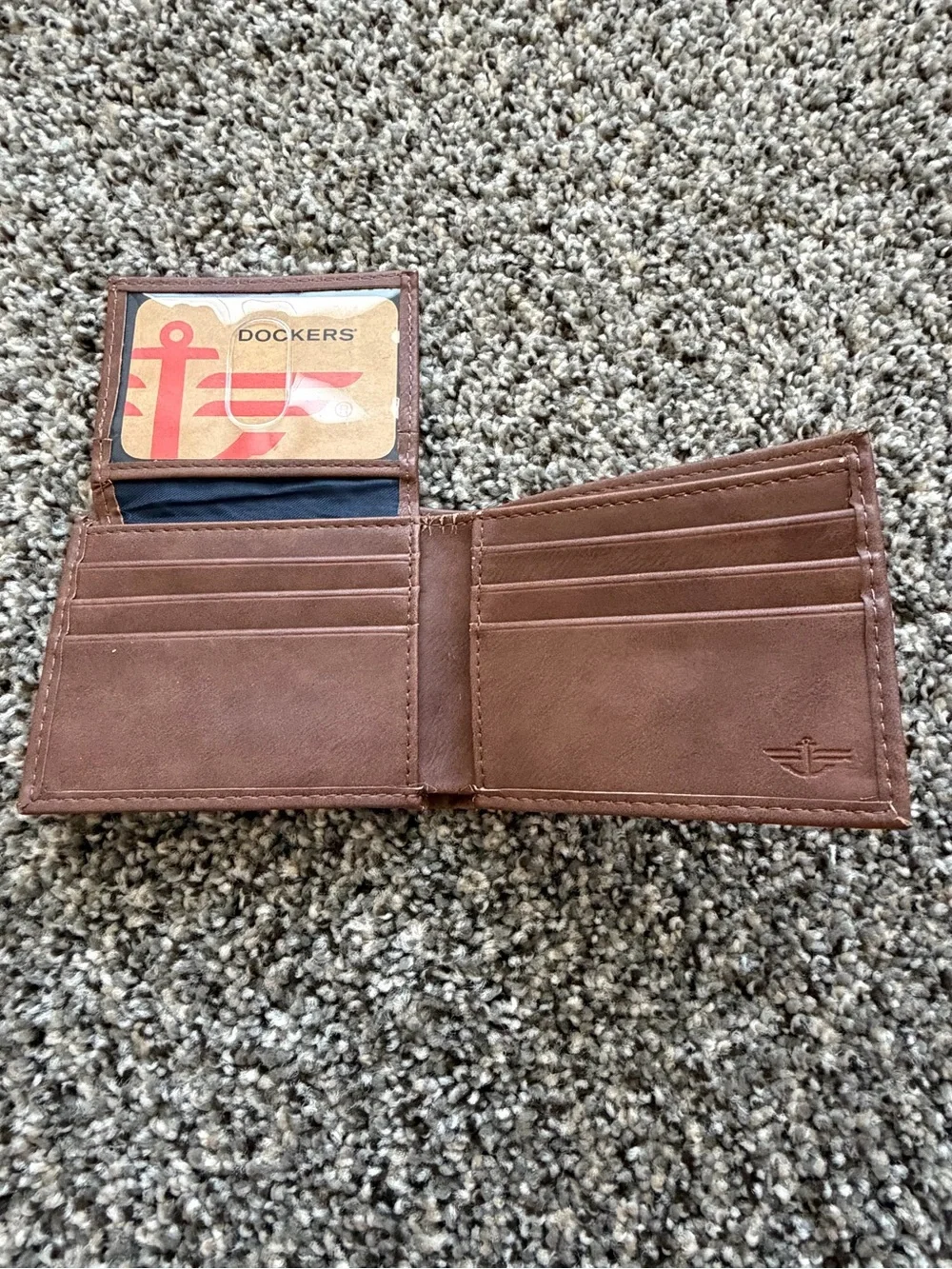 Dockers Brown Leather Money Clip with Anchor Print